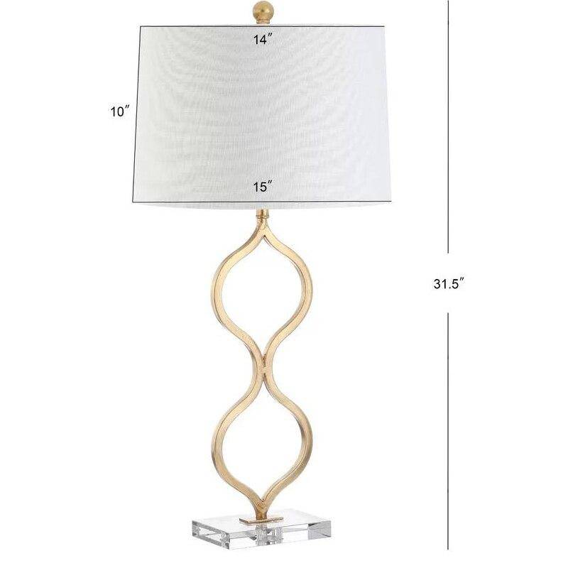 LED design table lamp with curved gold stem and lampshade