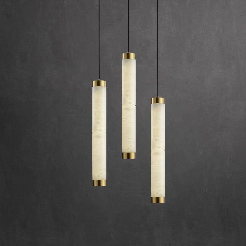 Suspension design LED en marbre avec bords dorés - vue 4 sur 9