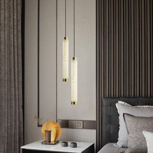 Suspension design LED en marbre avec bords dorés - vue 3 sur 9