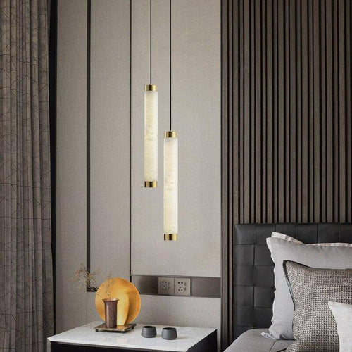 Suspension design LED en marbre avec bords dorés