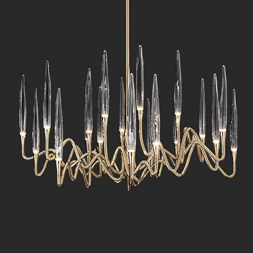 Lustre design LED avec tiges dorées et verre style Hotel - vue 12 sur 11