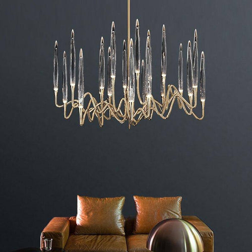 Lustre design LED avec tiges dorées et verre style Hotel - vue 6 sur 11