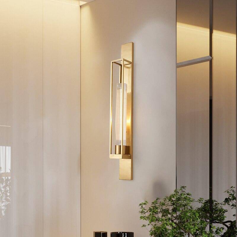 Aplique design LED con jaula rectangular dorada