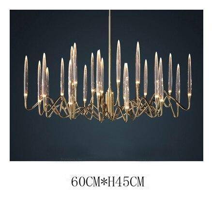 LED design chandelier with golden rods and hotel style glass