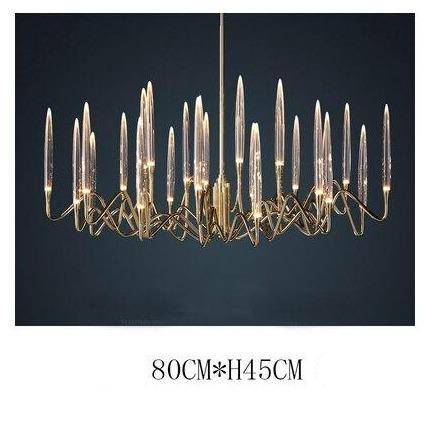 LED design chandelier with golden rods and hotel style glass