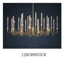 Lustre design LED avec tiges dorées et verre style Hotel