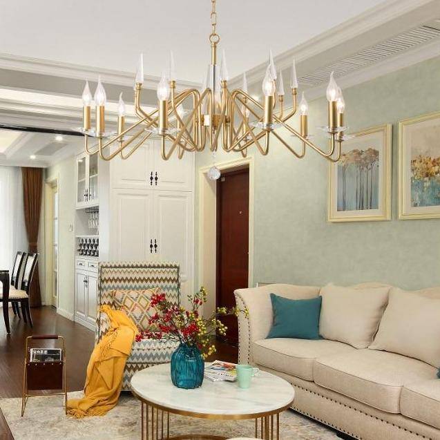 LED design chandelier with golden branches and Crystal candle lamps