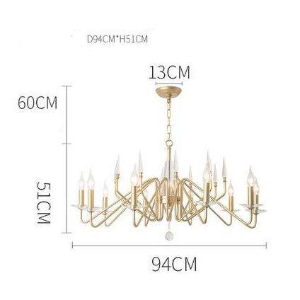 Lustre design LED avec branches dorées et lampes bougies Crystal