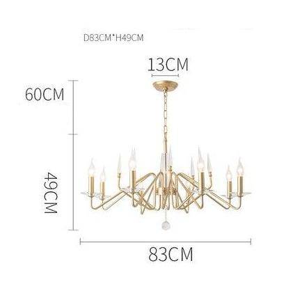 Lustre design LED avec branches dorées et lampes bougies Crystal