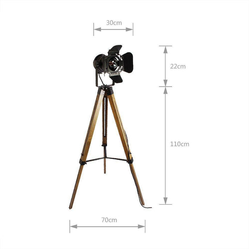 Floor lamp retro LED tripod in wood and metal America