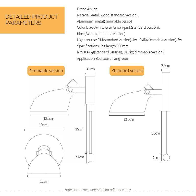 Applique design à LED coloré avec abat-jour orientable et interrupteur
