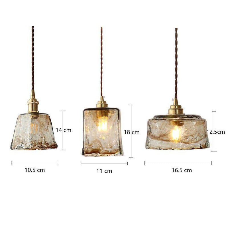 Lámpara de suspensión design LED con pantalla de cristal de cobre retro