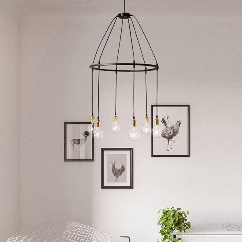 pendant light industrial LED with several retro bulbs