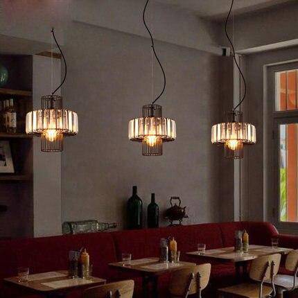 pendant light retro LED with lampshade metal and crystal glass