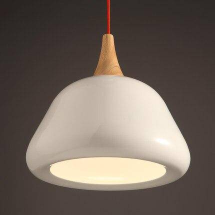 pendant light modern LED with lampshade wood and white metal