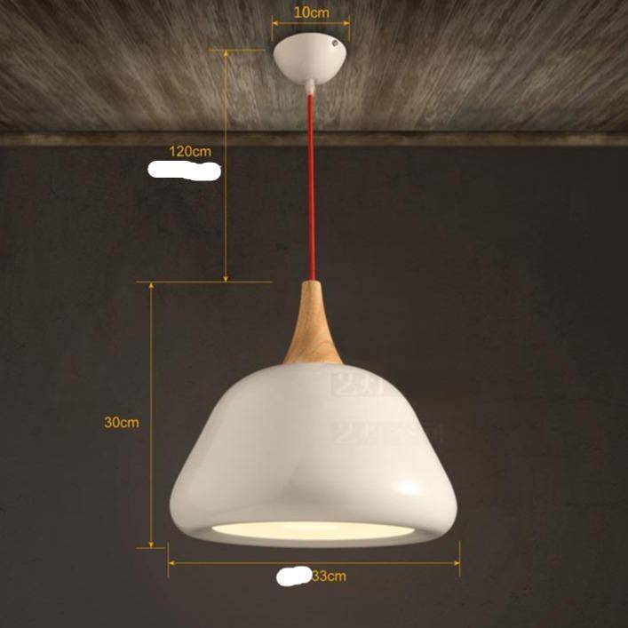pendant light modern LED with lampshade wood and white metal