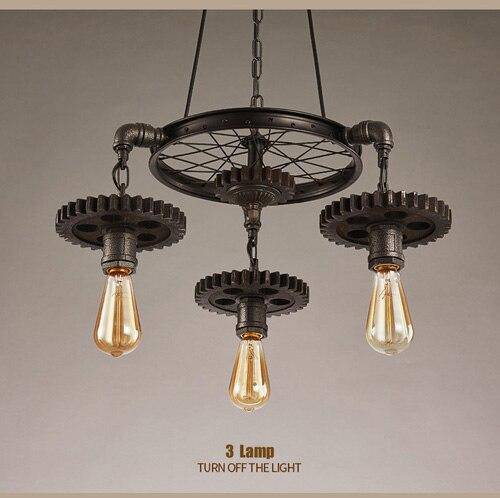 Retro LED chandelier with Edison bulbs and industrial gears