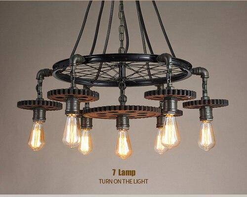 Retro LED chandelier with Edison bulbs and industrial gears