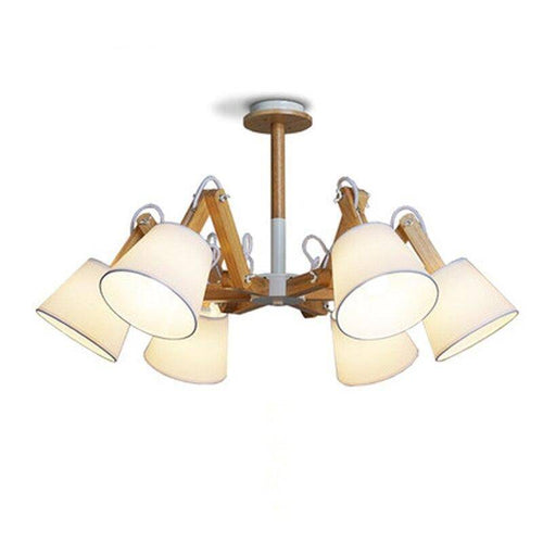 Retro LED chandelier with several vintage fabric shades
