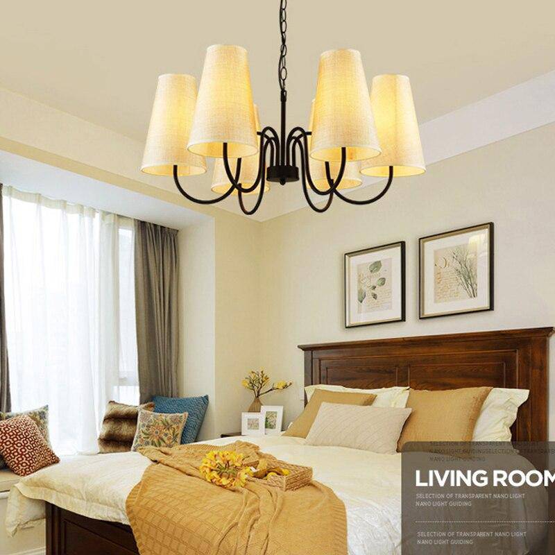 Suspension rétro LED en métal avec plusieurs abats-jours en tissu