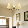Suspension rétro LED en métal avec plusieurs abats-jours en tissu