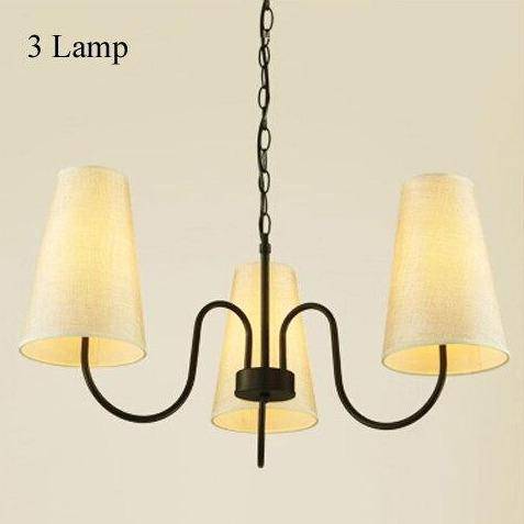 Suspension rétro LED en métal avec plusieurs abats-jours en tissu