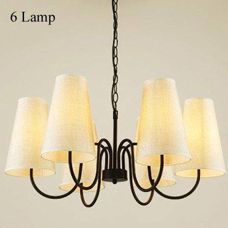 Suspension rétro LED en métal avec plusieurs abats-jours en tissu