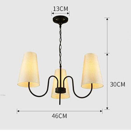 Suspension rétro LED en métal avec plusieurs abats-jours en tissu