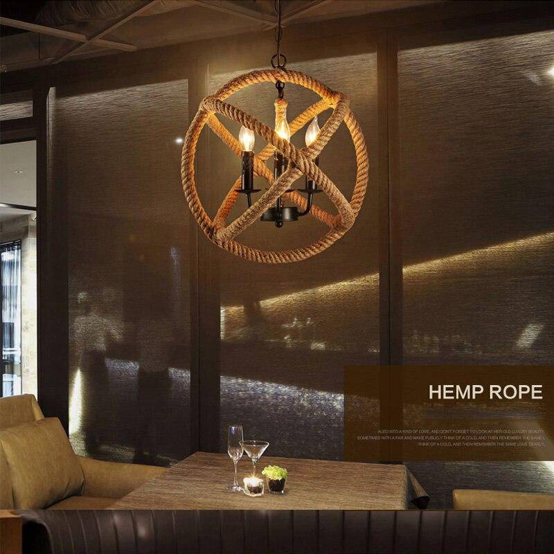 pendant light rustic LED with rope circle