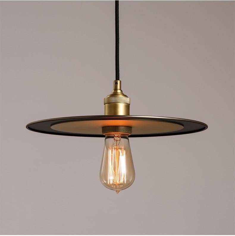 pendant light LED design with metal disc in industrial style