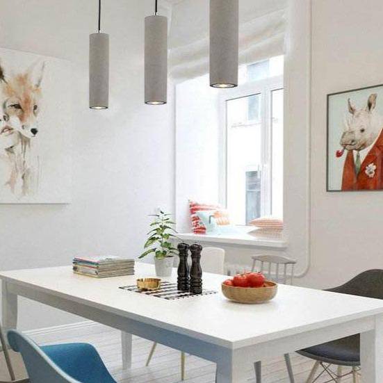 Suspension design LED allongée en ciment gris - vue 3 sur 8