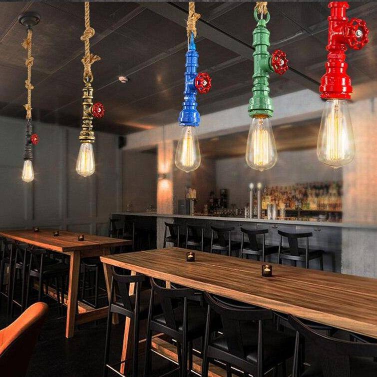 Lustre industriel LED avec plusieurs abat-jours cage en métal coloré - vue 4 sur 14