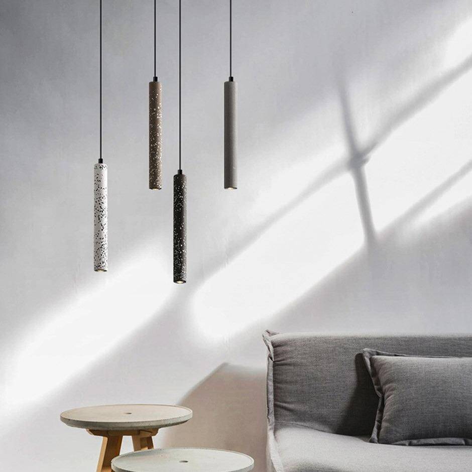 Suspension design LED allongée en ciment terrazzo coloré - vue 2 sur 8