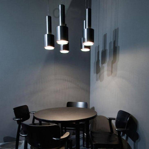 pendant light LED design with metal cylindrical shapes