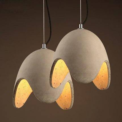 pendant light in LED cement with lampshade rounded grey
