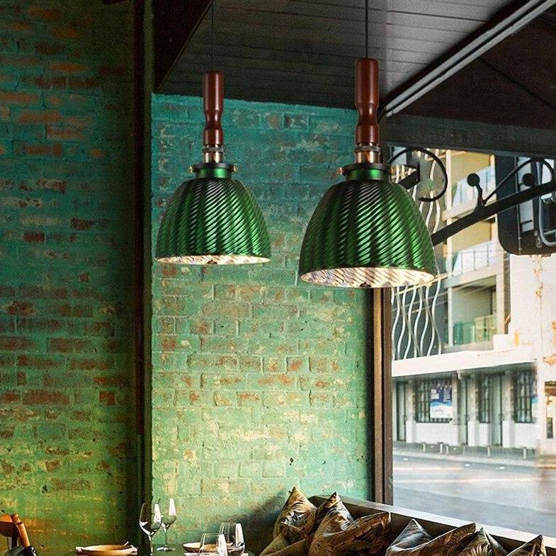 pendant light LED backlight with green metal lampshade