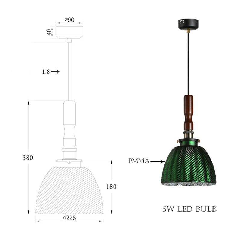 Suspension rétro LED avec abat-jour en métal vert - vue 5 sur 4