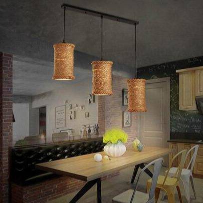pendant light LED backlight with lampshade cylindrical rattan