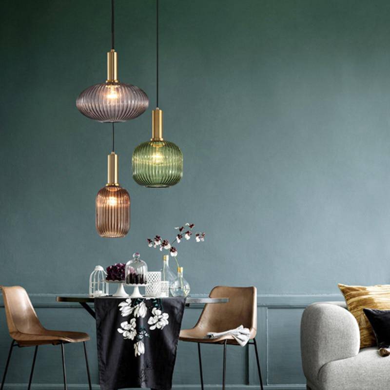 pendant light LED design with lampshade colored glass light