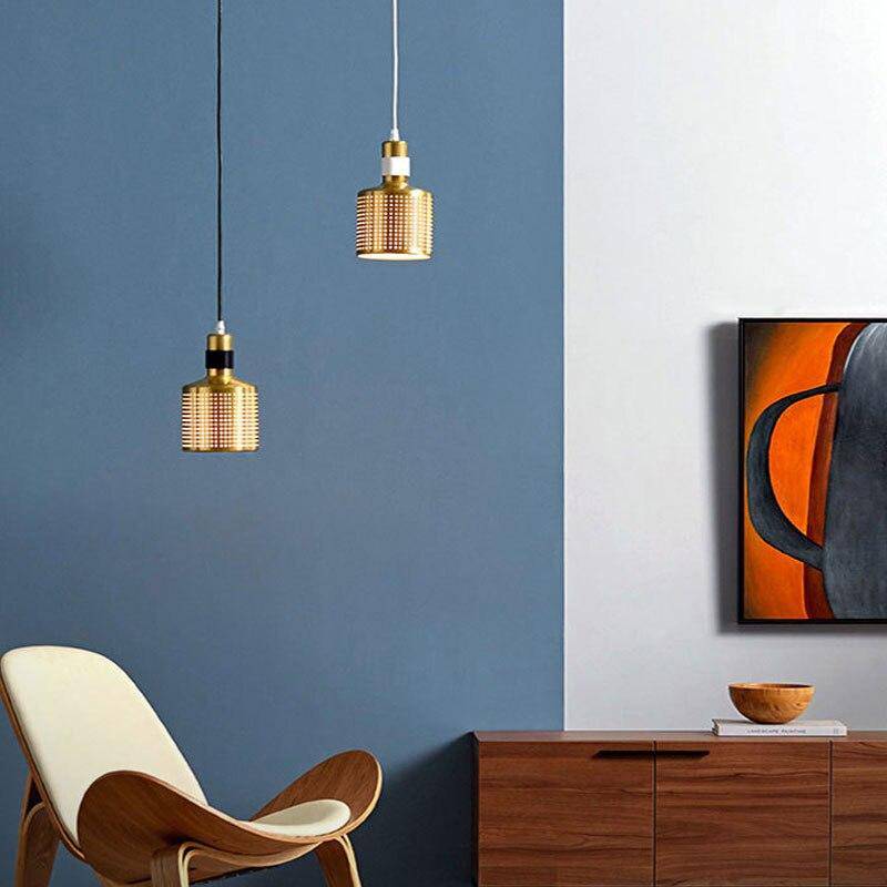 Suspension design LED cylindre arrondi en métal cuivré - vue 2 sur 6