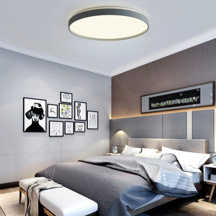 Plafonnier moderne LED métallique circulaire et fin Glenn