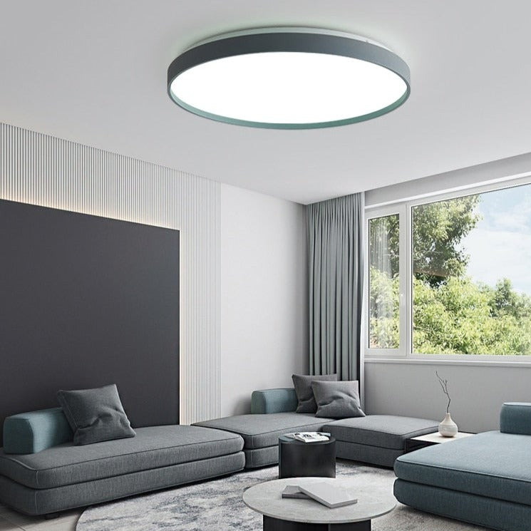 Plafonnier moderne LED métallique circulaire et fin Glenn
