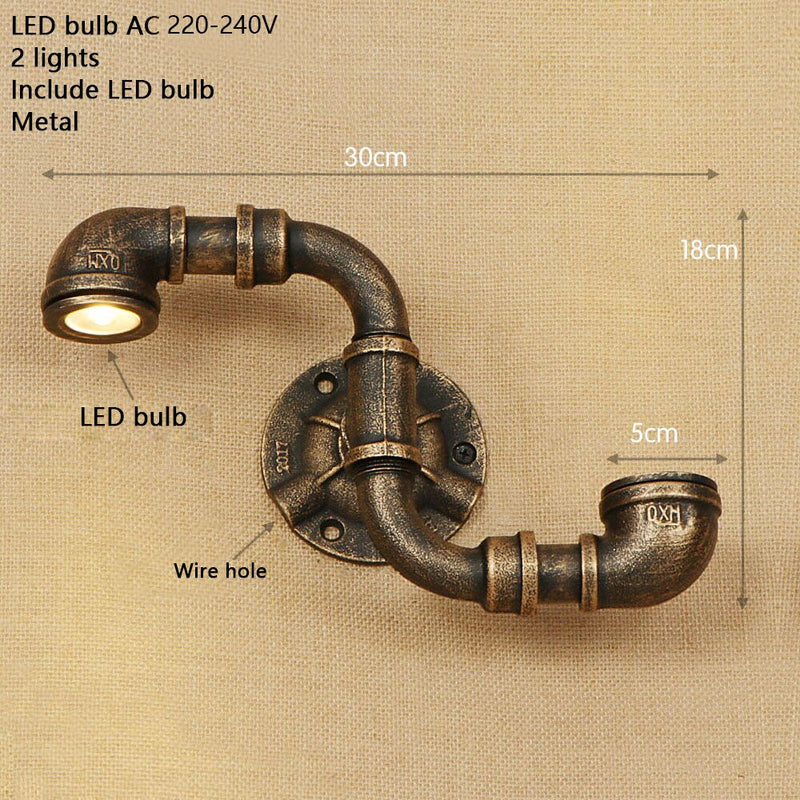 Applique murale retro LED style tuyau métallique Tino