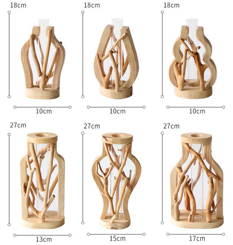 Vase design en verre avec socle en bois style Hydro