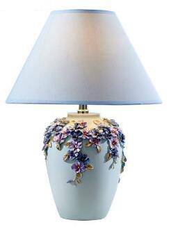 Lampe de chevet moderne à fleurs et abat-jour en tissu (plusieurs couleurs) - vue 5 sur 7