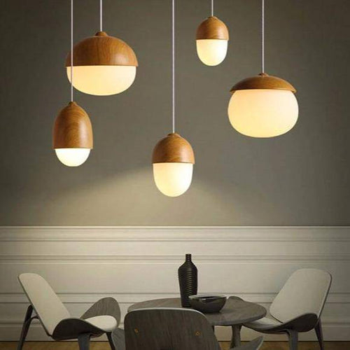 Suspension moderne LED avec abat-jour arrondi en bois style Marla