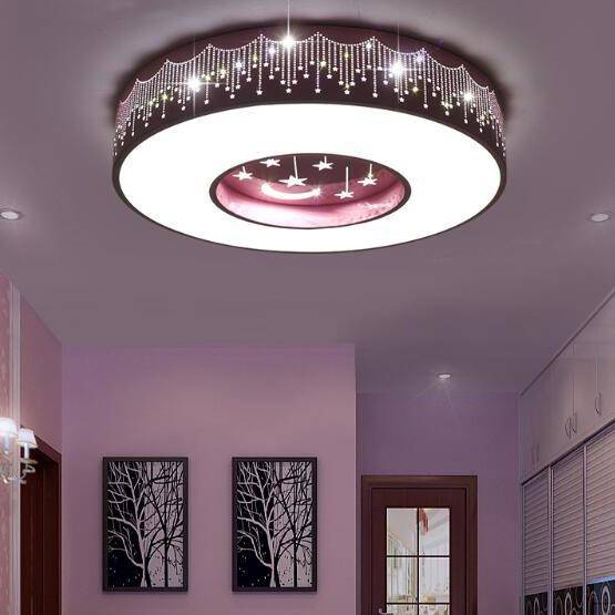 Plafonnier enfant LED rond avec étoiles et lune