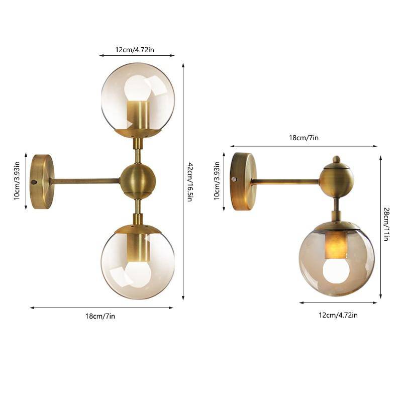 wall lamp Retro golden glass ball wall mount Style