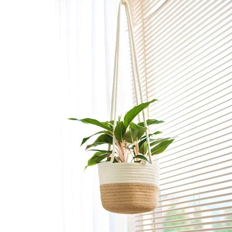 Scandinavian style hanging wicker planter