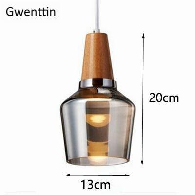 pendant light Wooden LED design with lampshade Nordic glass rounding